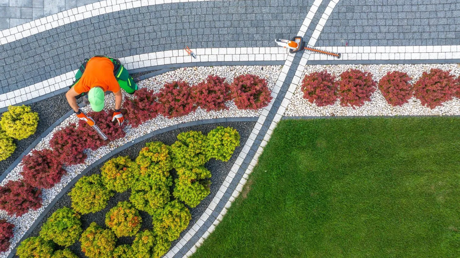 5 Points Landscaping crew maintaining a commercial landscape